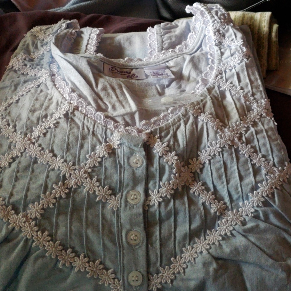 Plus size 100% cotton  long nightgown blue